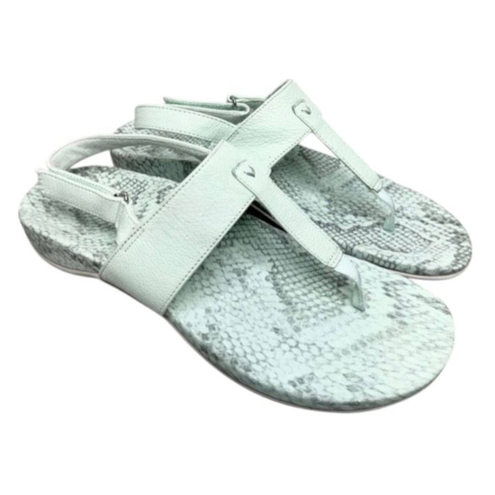 Vionic Leather Sandals Size 9 Tala T Strap Mint Green‎ Snakeskin Print